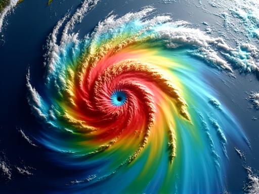 Imejan satelit berwarna siklon tropika.
